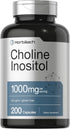 Horbaach Choline Inositol, 1000mg Supplement, 200 Capsules, Non-GMO, Gluten Free