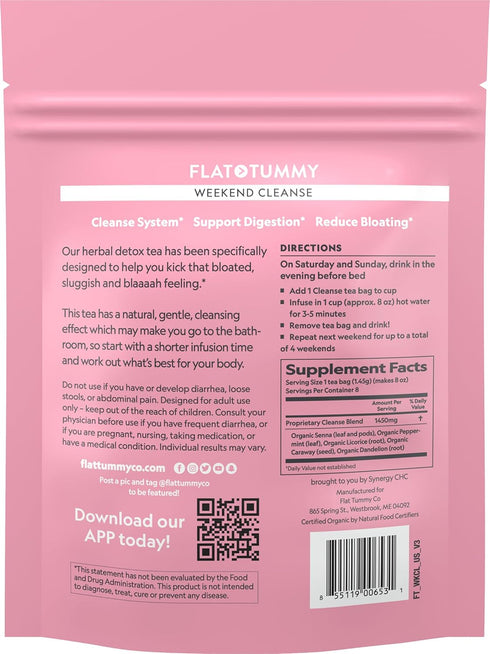 Tummy 30 Flat Weekend Cleanse Tea - Day Program - All Natural Colon Cleanse w/Senna and Dandelion Root, Provides