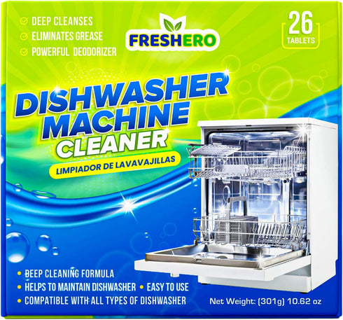 Dishwasher Cleaner Tablets - 26 Pack Deep Cleaning, Limescale & Mineral Remover for All Dishwashers