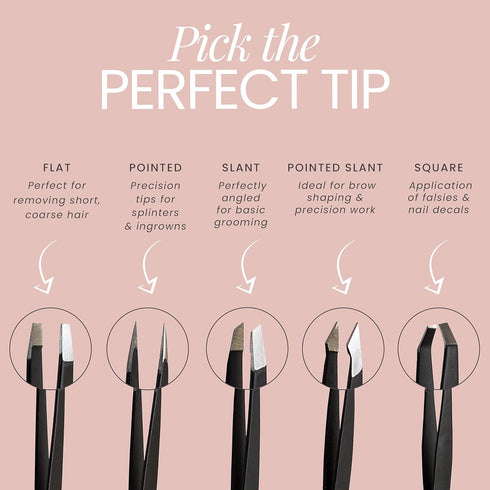 Tweezers Set - 5-piece Stainless Steel Slant Tip and Pointed Eyebrow Tweezers for Precision Hair Removal