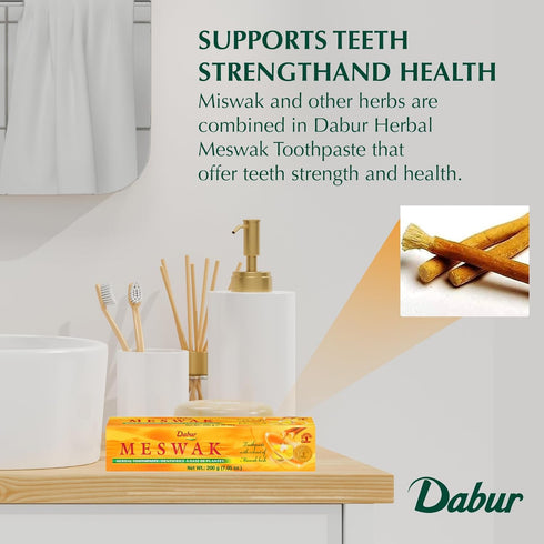 Dabur Meswak Toothpaste - Natural Fluoride Free Toothpaste for Oral & Gum Health, Daily Dental Care with Miswak Essence