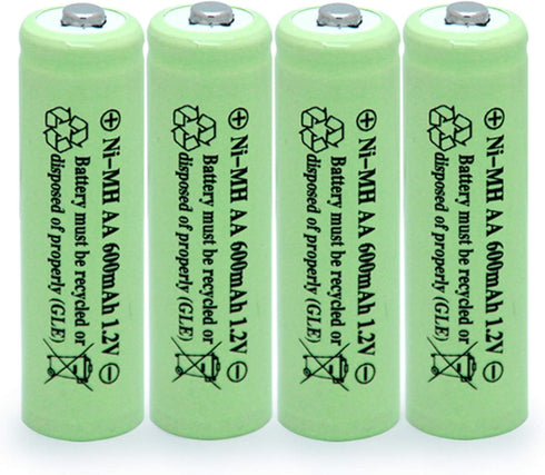 Solar Light Batteries AA Ni-MH 600mAh 1.2V Rechargeable for Garden Lights, Remotes (4 Pcs)