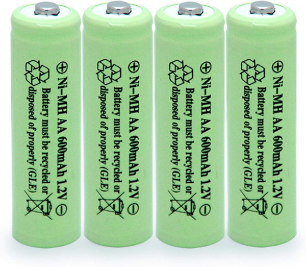 Solar Light Batteries AA Ni-MH 600mAh 1.2V Rechargeable for Garden Lights, Remotes (4 Pcs)
