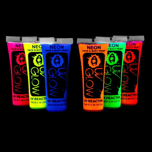 Neon Fluorescent Blacklight Face and Body Paint, Pack of 6, 0.34oz