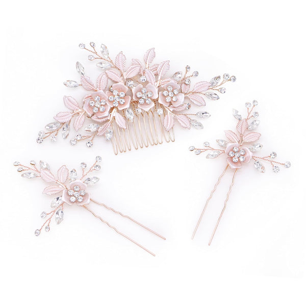 Oriamour Wedding Side Combs Handmade Bridal Hair Pins Set of 3 Rhinestone Bridal Comb Flower Clip