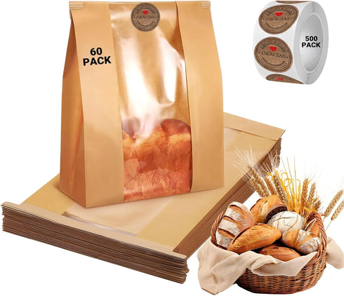 PEOKPIPLE Sourdough Bread Bags with Tin Tie Lock - 60 Pack 13.8x3.5x8.2 Inch