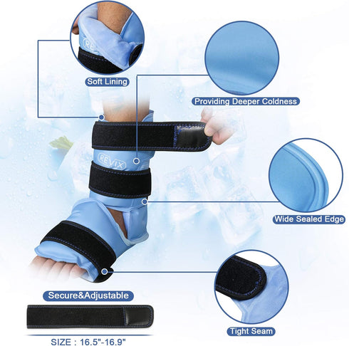 REVIX Ankle Foot Ice Pack Wraps for Injuries, Reusable Gel Cold Compression Therapy for Feet Pain Relief (2 Packs)