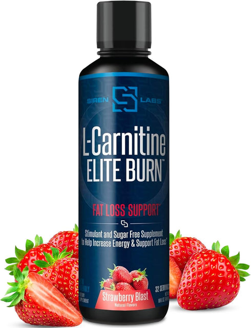 Siren Labs L-Carnitine Elite Burn Liquid Keto Fat Burner, 3000mg, Strawberry Blast