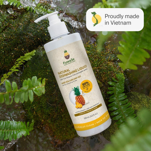 Fuwa3e Natural Dish Soap, 16.9oz, Tropical Pineapple Scent, 99% Plant Based, Hypoallergenic from Discarded Pineapple