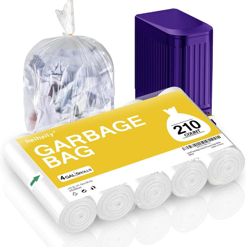 Small Trash Bags, 210 Count, 4 Gallon Clear White Garbage Bags for Bathroom Kitchen Office Waste Basket