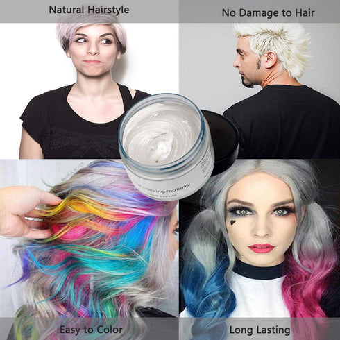 White Hair Color Wax, Natural Hairstyle Wax 4.23 oz, Temporary Cream for Party, Cosplay, Halloween