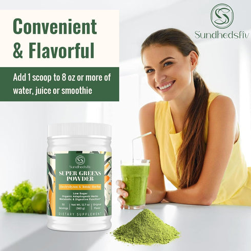 Sundhedsliv Immune| 30 Super Greens Powder Superfood + Electrolytes & Tonic Herbs | Organic Greens, Shilajit