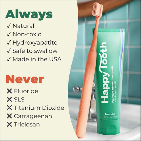 Natural Hydroxyapatite Toothpaste - Fluoride Free, Whitening for Sensitive Teeth, Dentist Recommended, Fresh Mint