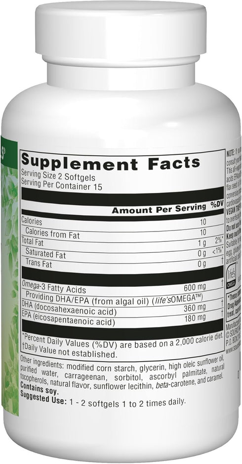 Source Naturals Vegan True Omega-3s, 300 mg EPA-DHA for Heart and Brain Health*, 30 Vegan Softgels