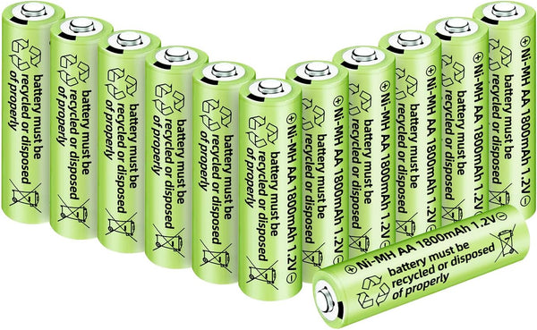 Fytoo 12PCS 1.2V 1800mAh Ni-MH AA Batteries for Wireless Microphone, Electric Toys, Remote Control, Household Appliances