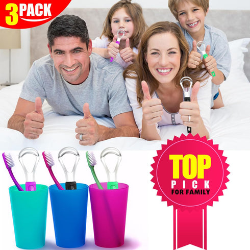 3 Pack Metal Tongue Scrapers, Stainless Steel Cleaner Scrubber for Kids Adults with Travel Case