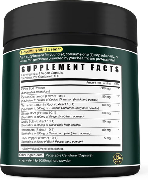 7in1 Clove Supplement - 100 Caps Rich in Vitamins & Minerals for Digestive, Immune, Bone & Heart Health