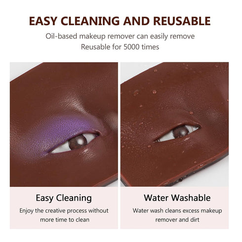 2Pcs 3D Reusable Silicone Makeup Practice Face, Mannequin Aid for Beginners and Professionals (Black+White)