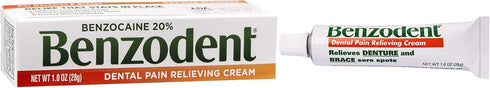 Benzodent Maximum Strength Dental and Oral Pain Relieving Cream, 1oz for Dentures, Mouth Sores, Braces