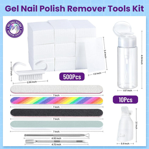 HNYYZL Gel Nail Polish Remover Tools Kit with Plastic Nail Clips, 100ml Nail Polish Remover Bottle, Lint Free Nail Wipes, Nail Brush, Stainless Steel Cuticle Pusher/Peeler, Buffer Block & Nail File