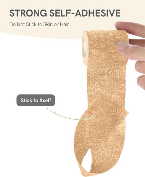 FriCARE Self Adhesive Bandage Wrap, Medical Tape, 2 Inches x 5 Yards, 6 Rolls, Tan, FSA/HSA Eligible