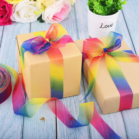 Rainbow Sheer Organza Chiffon Ribbon, 50 Yards (1 Inch) for Gift Wrapping, Crafts & Party Decoration