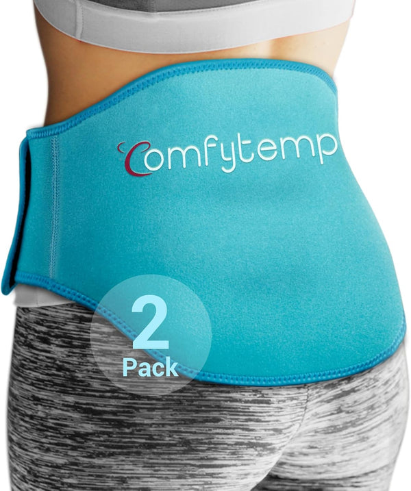 Comfytemp Ice Pack for Back Pain Relief, Reusable Gel Lower Back Wrap, 2 Packs, FSA HSA Approved, Hot Cold Compression