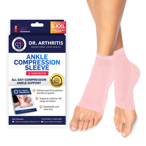 Dr. Arthritis Copper Ankle Sleeve, Lightweight Plantar Fasciitis Socks for Sore Feet Relief (Pink, 2XL)