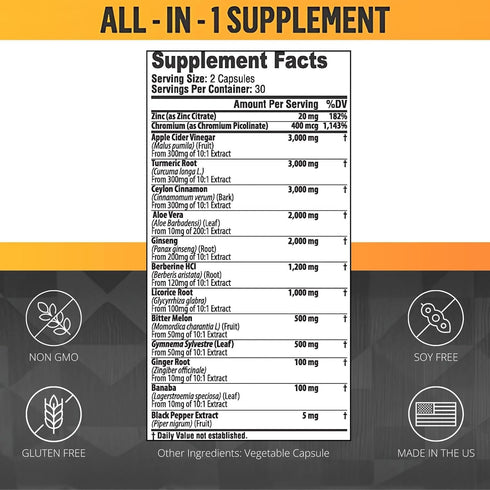 Vitabem 3000mg 3000mg 3000 2000mg 2000mg 1200mg 60 Count Ceylon Cinnamon Capsules Turmeric Apple Cider Vinegar mg