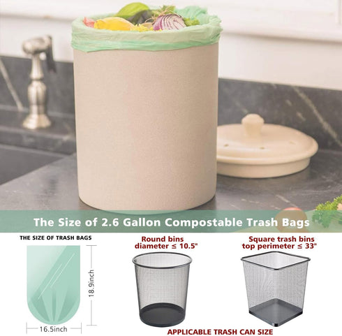 Small Trash Bags, 2.6 Gallon Green Compostable Bathroom Wastebasket Can Liners, 125 Count (Pack of 1) Mini Bags