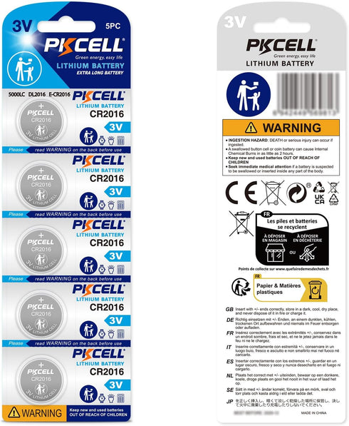 PKCELL 10 Pack CR2016 CR2016 3V Battery Lithium Battery for Car Remote Control,Watch Batteries Replacement