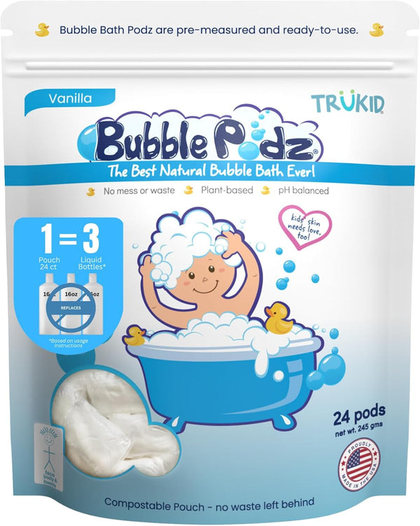 TruKid Bubble Podz Bubble Bath for Baby & Kids, Gentle Refreshing Bath Bomb for Sensitive Skin, Vanilla