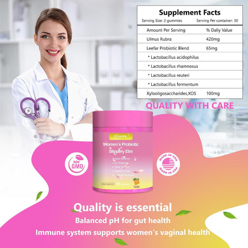 Gummies Immune Gummies, 60 Count Her Juicy Feminine Probiotics for pH Balance - Slippery Elm, Lactobacillus Blend - Gut