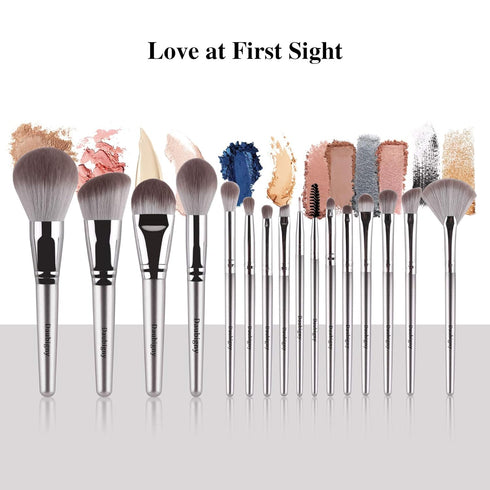 Makeup Brushes, Daubigny 16Pcs Silver Premium Synthetic Brush Set for Foundation, Powder, Concealers, Eye Shadows
