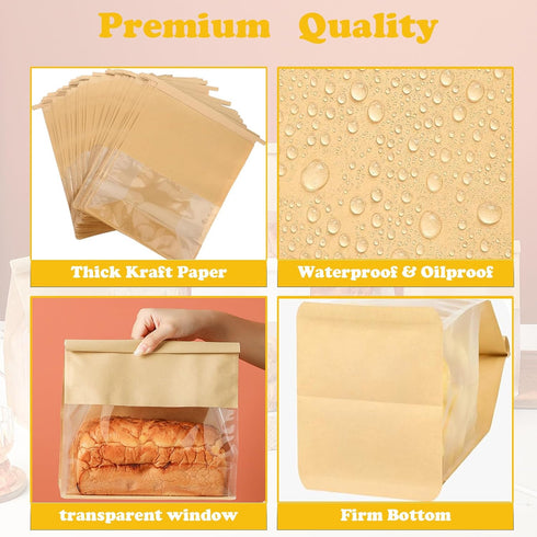 THEIFOXONE 50Pcs 3 Packaging, Packaging Bakery Bags with Window - size combinations Clear Bread Bags for Homemade