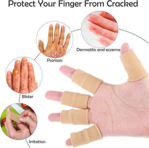 Skylety 30 Pieces Finger Sleeves with Storage Bag, Thumb Splint Brace Support for Pain Relief, Beige