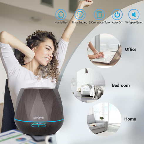 DAROMA 550ml Essential Oil Diffuser, Upgraded Remote Control 6 in 1 Aromatherapy Humidifier, Dark Wood