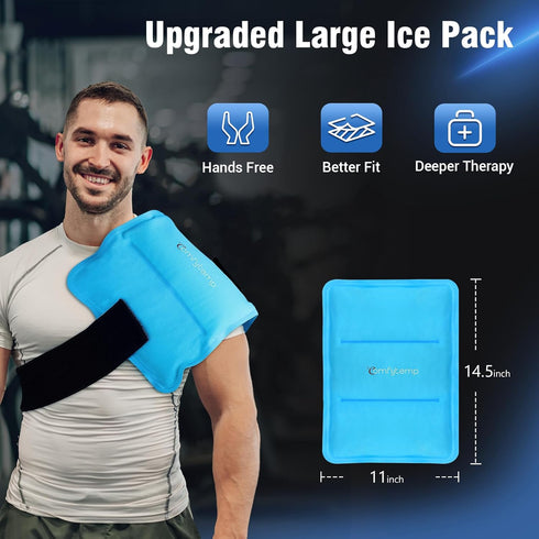 Comfytemp Wearable Ice Pack for Injuries - Reusable Gel Cold Bag with 2 Straps, 10.5" x 14.5" for Pain Relief