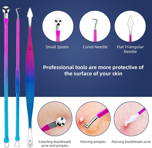 Ybaoo Pimple Popper Tool Kit - 10 Pcs Blackhead Remover Comedone Extractor with Metal Case for Quick Removal