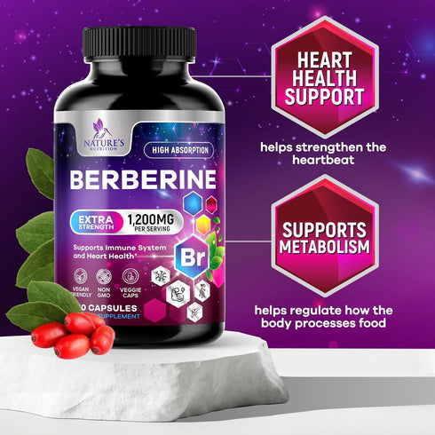 Berberine Supplement 1200mg, High Absorption, Heart Health & Immune Support, 120 Veggie Capsules