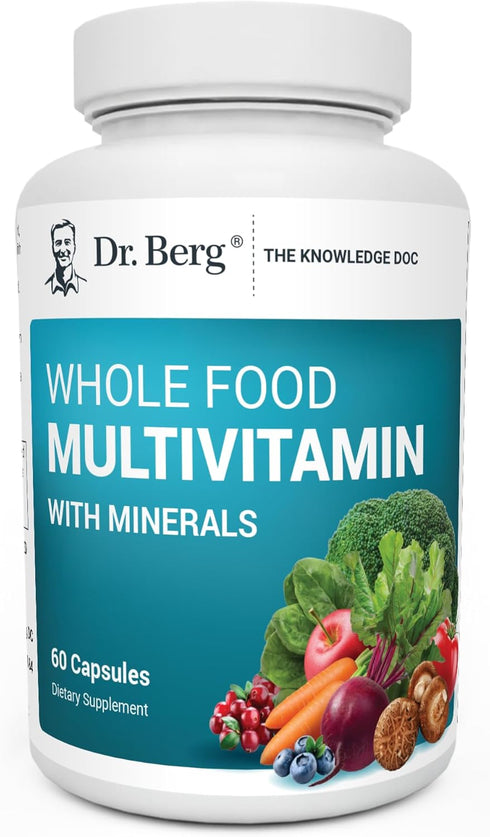 Dr. Berg Whole Food Multivitamin - Daily Multivitamin for Men & Women with Whole Food Fruits & Vegetables, 60 Caps
