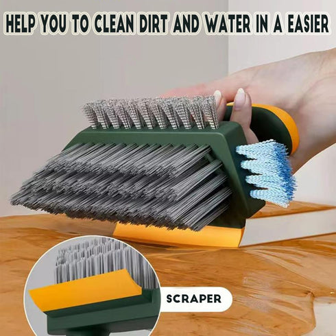 4-in-1 Grout Brush with Squeegee, Heavy-Duty Scrub Brushes for Bathroom & Kitchen Cleaning, Green