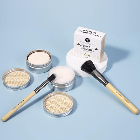 Solid Makeup Brush Cleanser Soap with Silicone Cleaning Pad, Vegan, Cruelty-Free, Natural Ingredients, 2.45 Oz