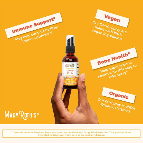 MaryRuth Organics Vitamin D3 K2 Spray, Vegan Liquid Supplement for Adults & Kids, Calcium Absorption, 1 Fl Oz