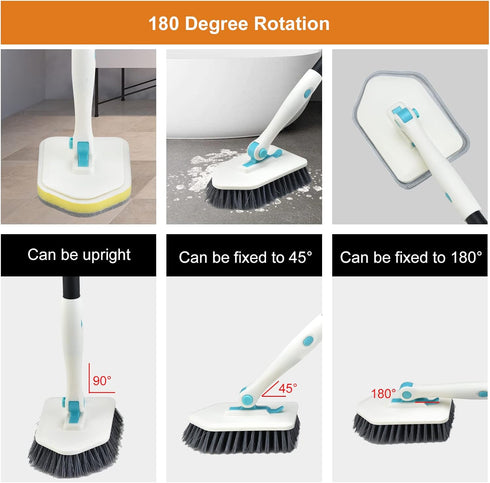 Shower Cleaning Brush with Long Handle, 3 in 1 Tub and Tile Scrubber Brush with Extendable Long Handle