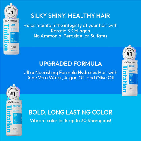 Red by Kiss Tintation Semi-Permanent Hair Color, Aloe Vera, Argan Oil, Long-Lasting Dye (Azure, 5 Fl Oz)