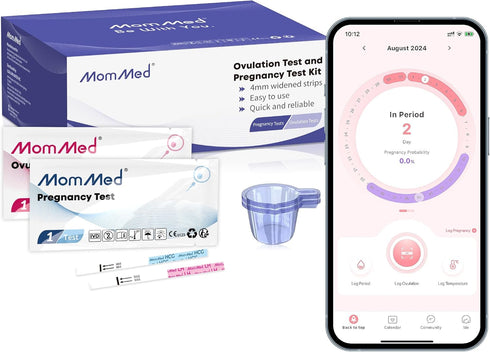 MomMed Ovulation Test Strips, 50 Ovulation and 20 Pregnancy Tests with 70 Urine Cups for Accurate Tracking