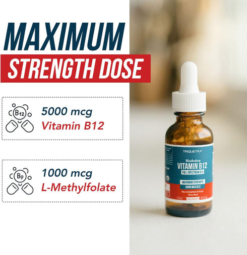 BioActive Vitamin B12 5000 mcg | Sublingual Cherry Flavor, Organic, Vegan | 3 BioActive Forms B12, 60 Servings
