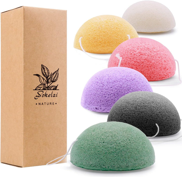 Konjac Facial Sponges for Cleansing and Exfoliating, Natural Cleaning Puff Scrubber for Face and Body
