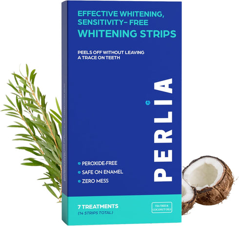 Perlia Teeth Whitening Strips, Sensitivity-Free, Enamel Safe, 7-Day Treatment (14 Strips) with Tea